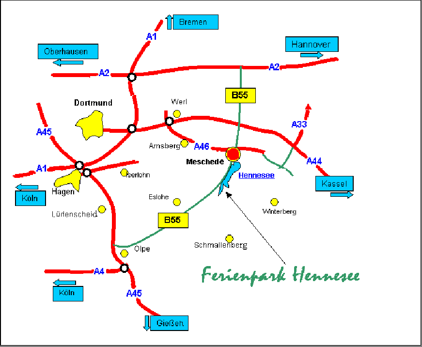 Anfahrt ferienpark Hennesee im Sauerland