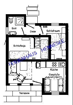 SAUERLAND FERIENPARK : Ferienhaus HENNESEE- Grundriss Schlafkoje